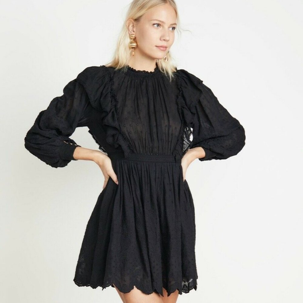 Sz 6 Womens Ulla Johnson Cotton Ruffled  Dress long sleeve crochet designer new